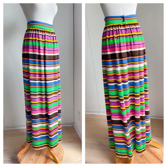 Women's Maxi Skirt Vintage 60's Candy Striped Size S-4 Happy Fun Summer Vibes - Picture 2 of 6
